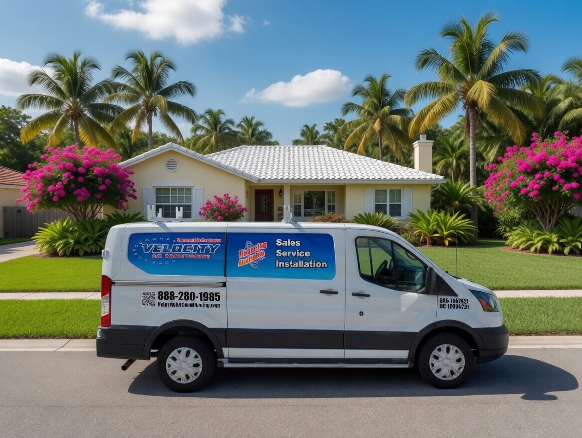Velocity Air Conditioning technician performing AC service in Bradenton, FL