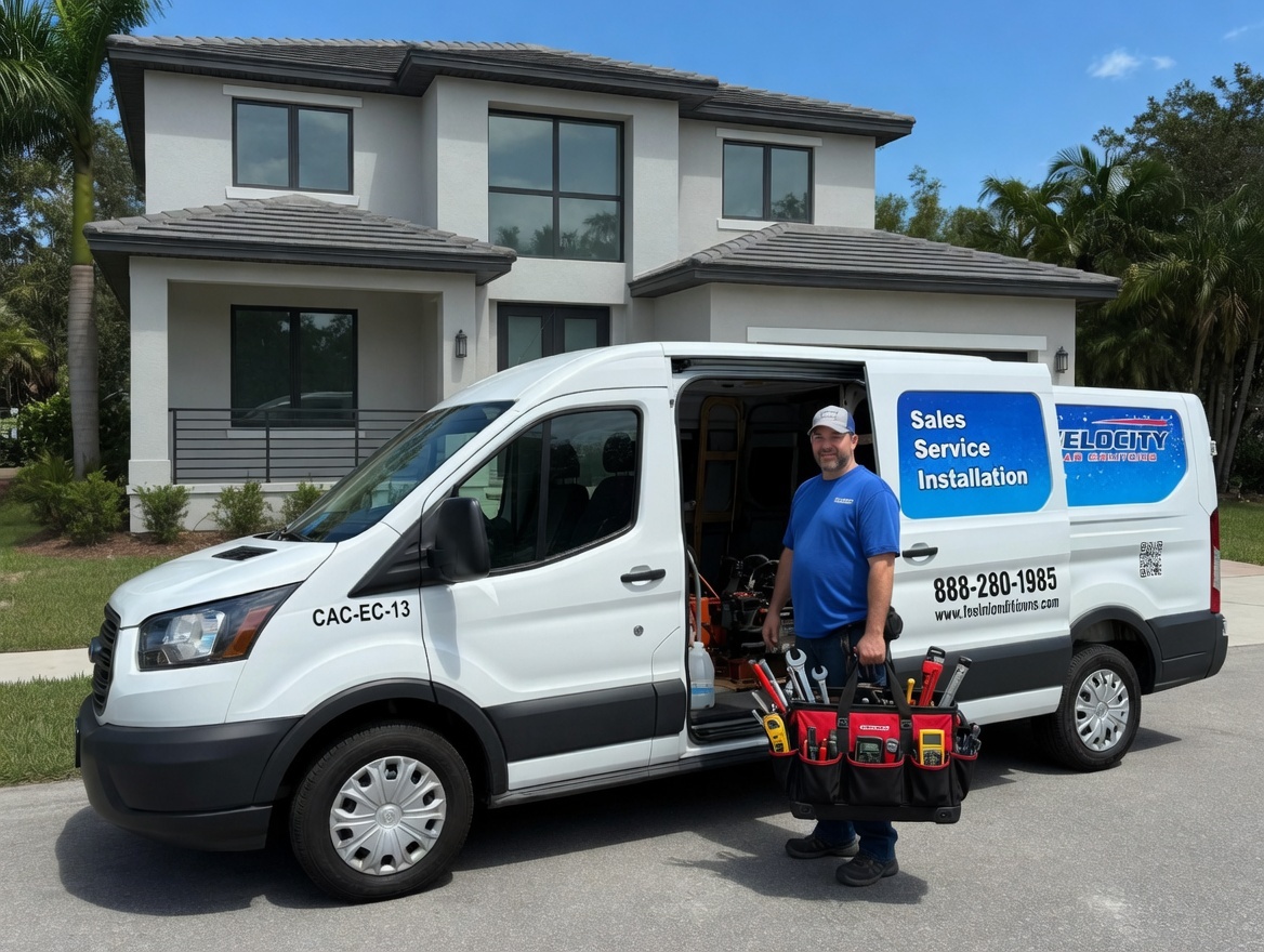 Velocity Air Conditioning technician performing AC service in Brandon, FL