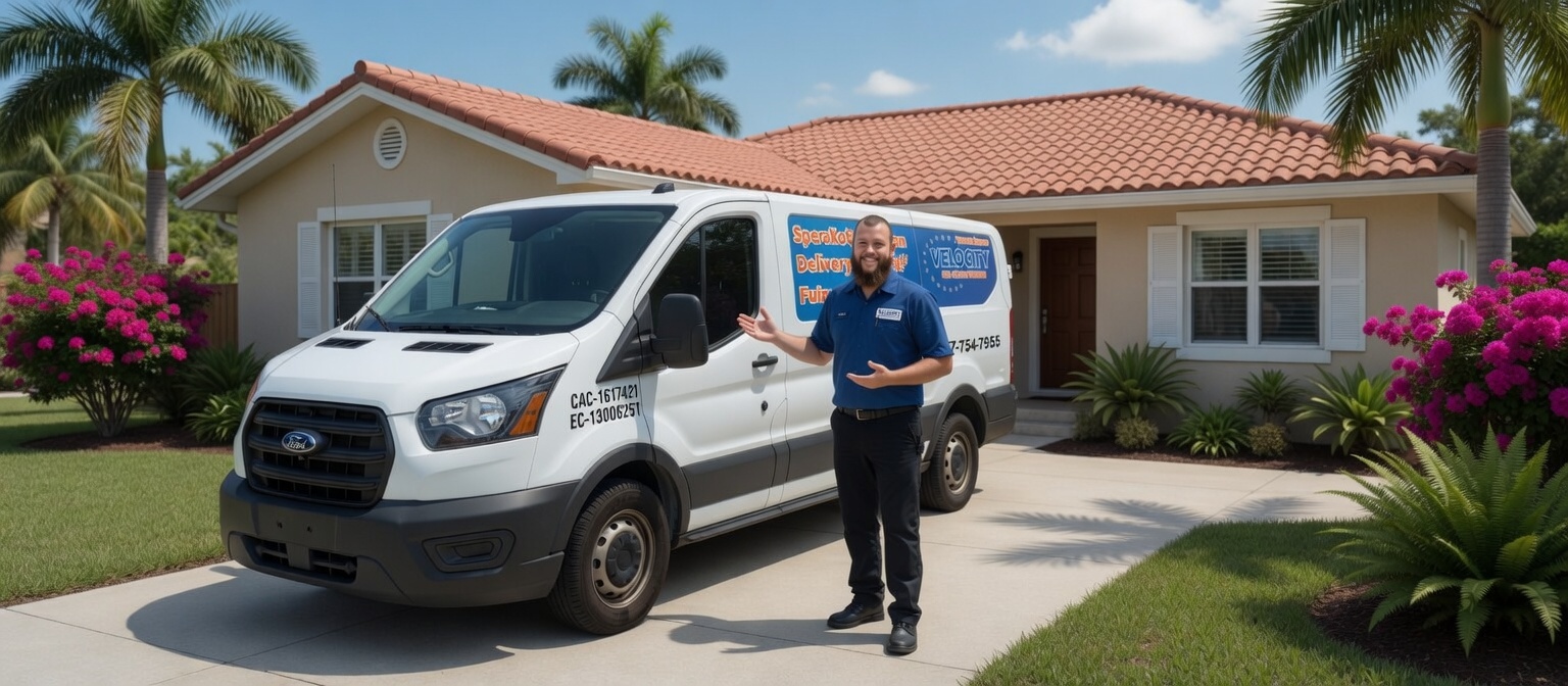 Velocity Air Conditioning technician performing AC service in Dunedin, FL