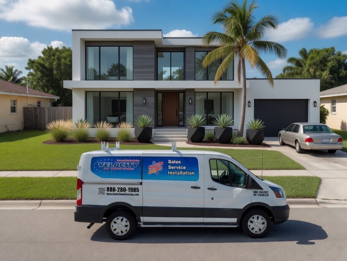 Velocity Air Conditioning technician performing AC service in Fort Myers, FL