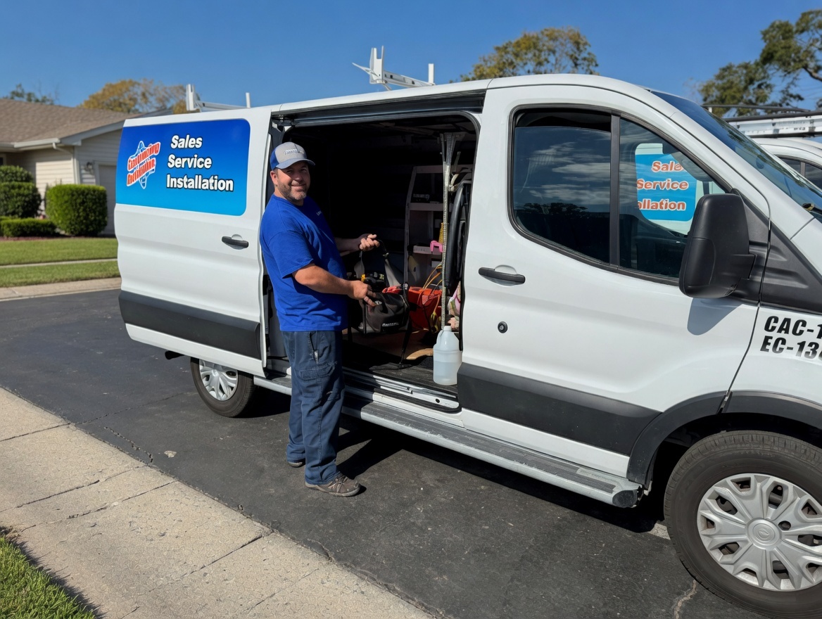 Velocity Air Conditioning technician performing AC service in Lakeland, FL