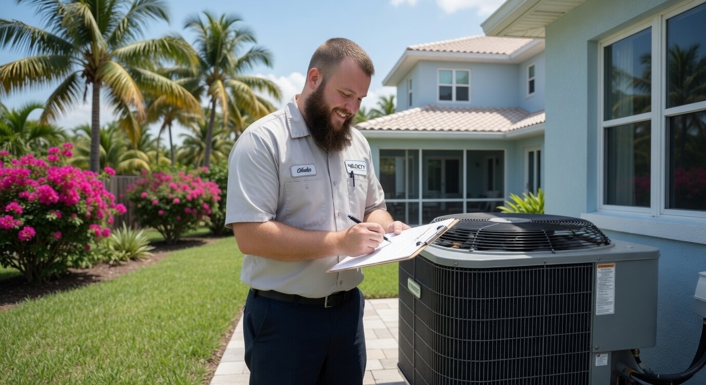 Velocity Air Conditioning technician performing AC service in Mulberry, FL