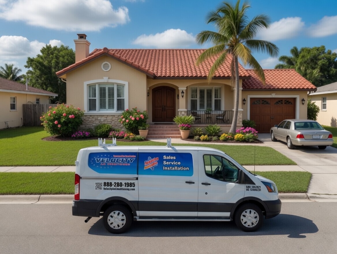 Velocity Air Conditioning technician performing AC service in Punta Gorda, FL