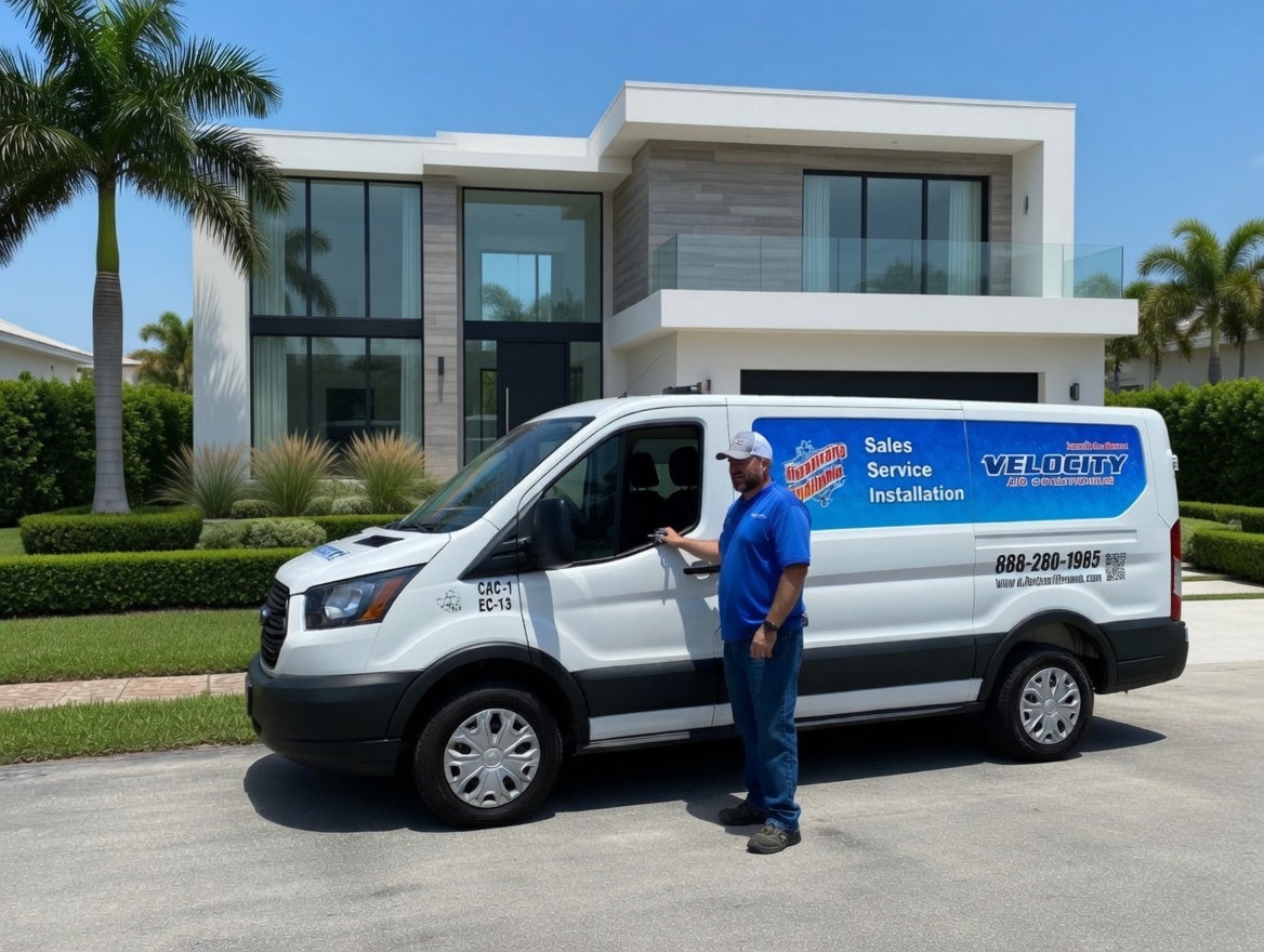 Velocity Air Conditioning technician performing AC service in Tampa, FL