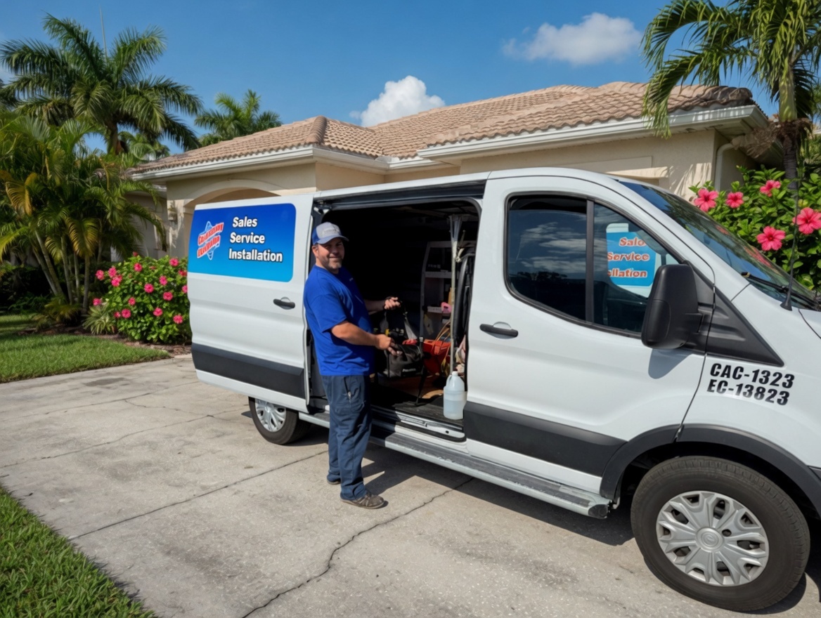Velocity Air Conditioning technician performing AC service in Treasure Island, FL