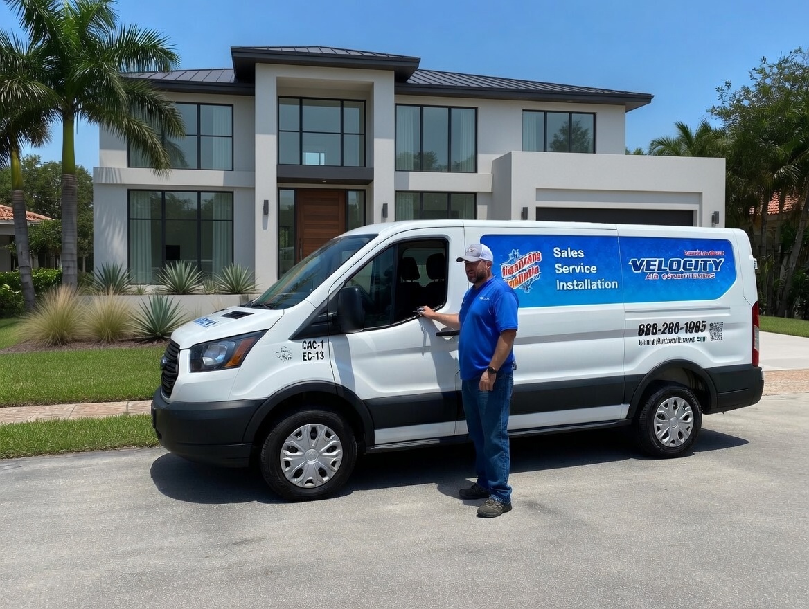 Velocity Air Conditioning technician performing AC service in Clearwater, FL