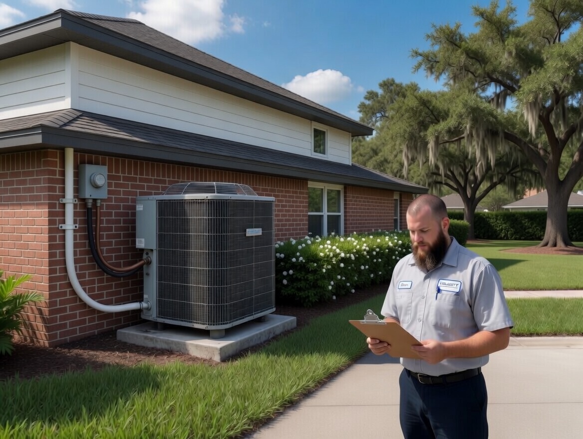 Velocity Air Conditioning technician performing AC service in Davenport, FL