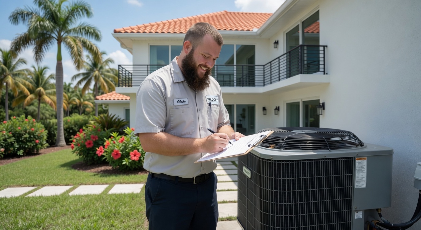 Velocity Air Conditioning technician performing AC service in Gulfport, FL