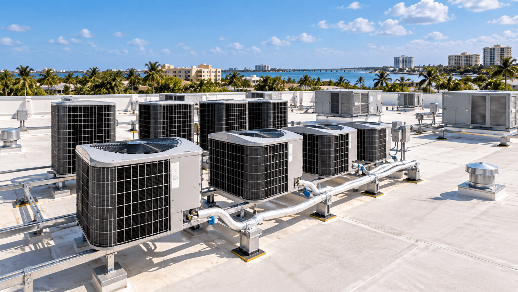 Velocity AC technician servicing a commercial rooftop unit in 