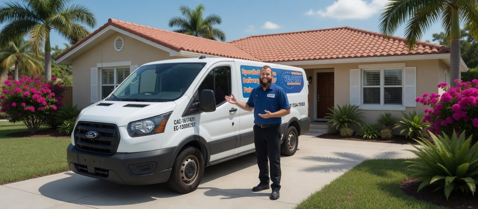 Velocity Air Conditioning technician inspecting HVAC equipment