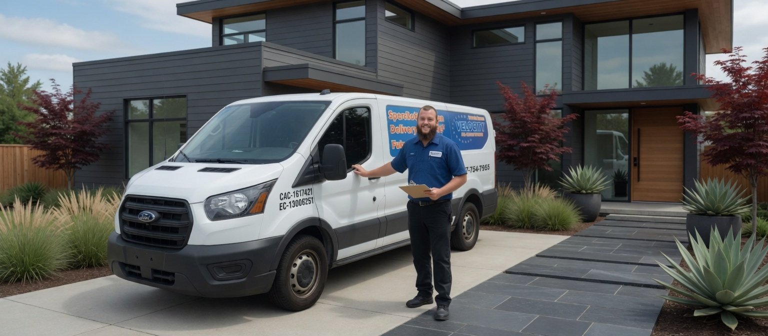 Velocity Air Conditioning technician inspecting HVAC equipment