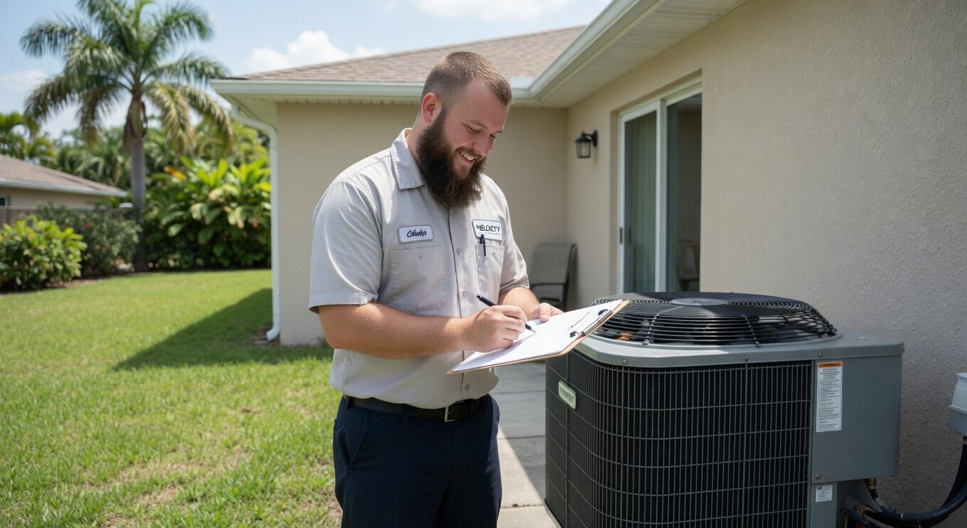 Velocity Air technician and service van at a local home
