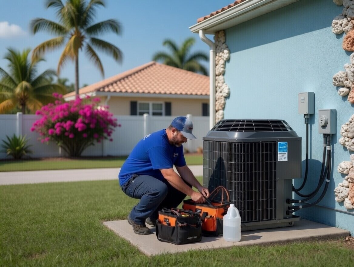 Velocity Air technician completing a clean AC repair