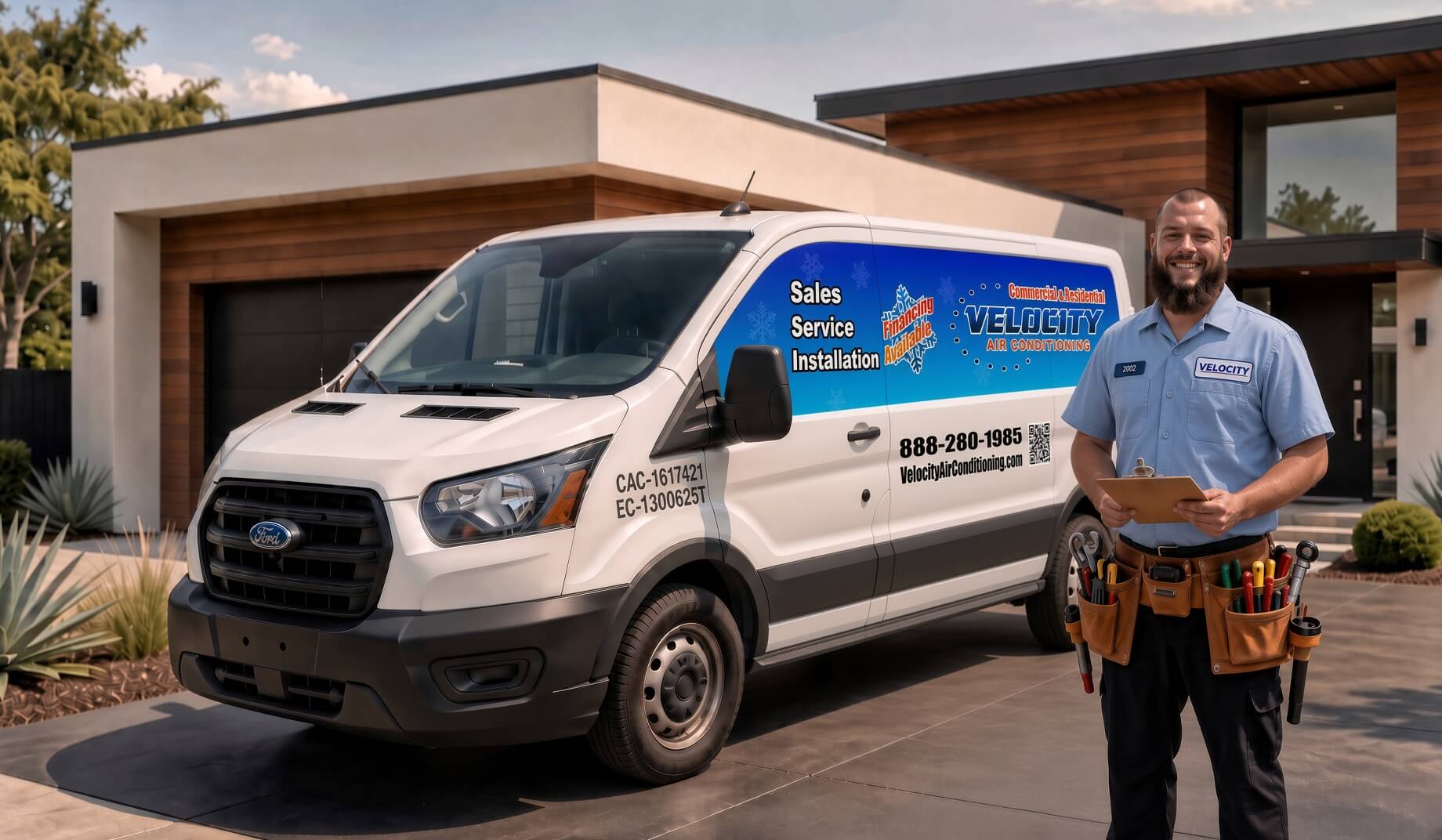 Velocity Air Conditioning technician servicing HVAC equipment in Bartow