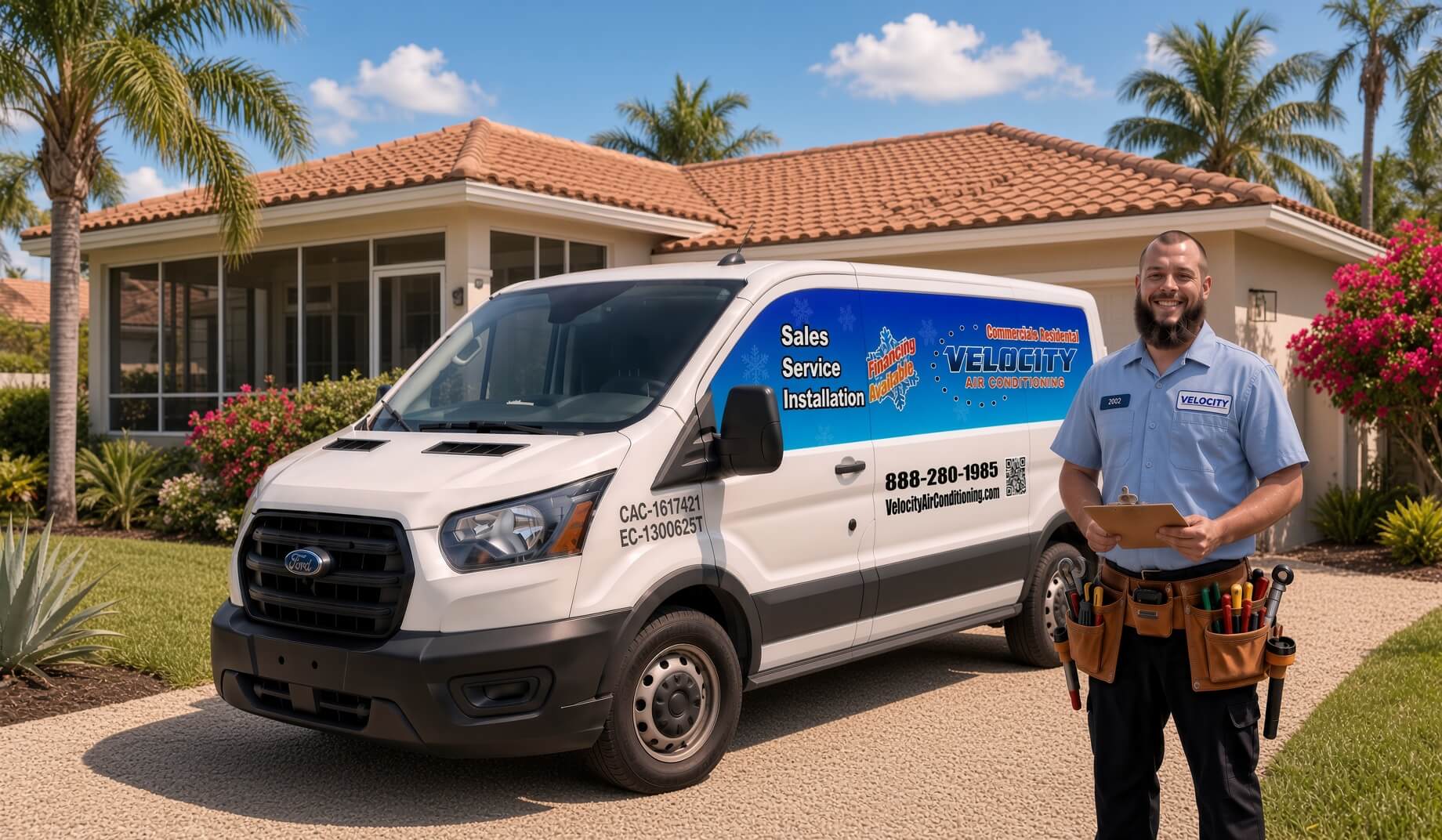 Velocity Air Conditioning technician servicing HVAC equipment in Hudson
