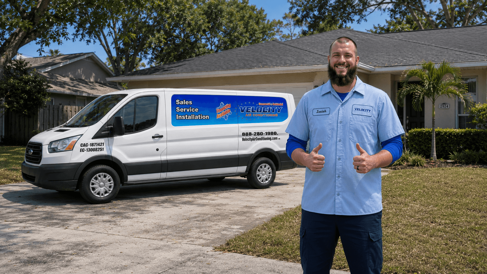 Velocity Air Conditioning technician inspecting HVAC equipment