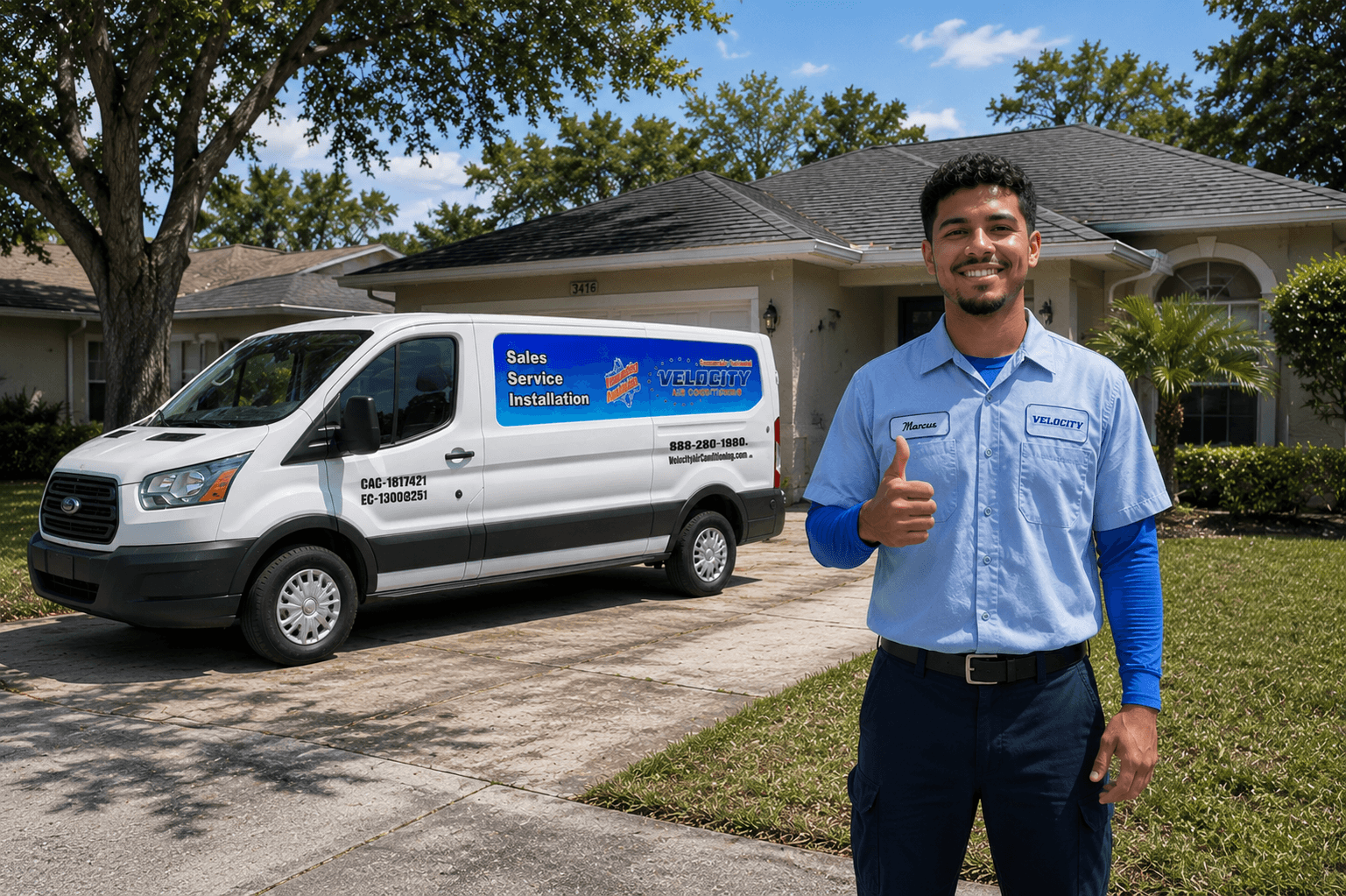 Velocity Air Conditioning technician servicing HVAC equipment in Zephyrhills