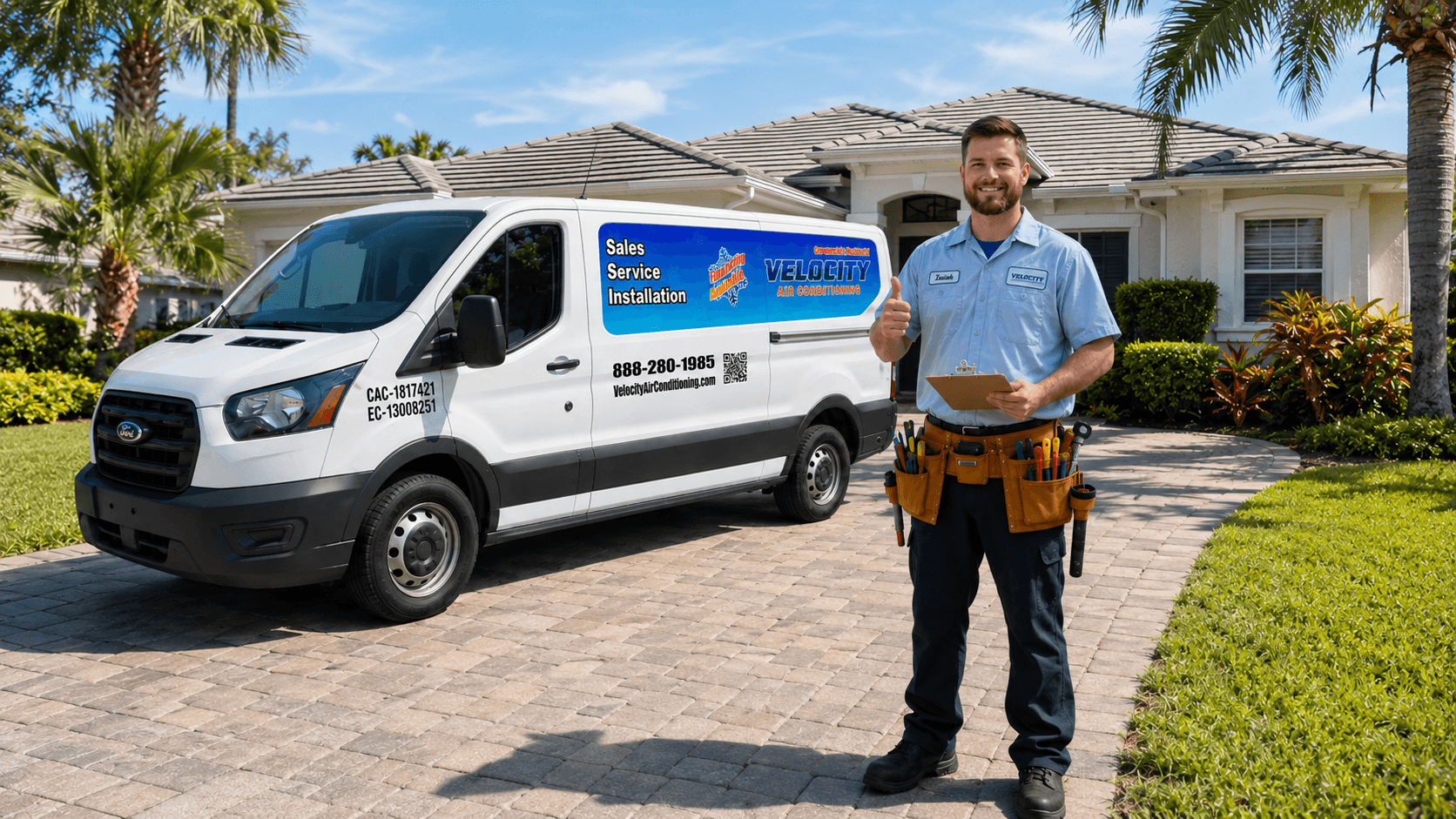 Velocity Air Conditioning technician servicing HVAC equipment in Temple Terrace