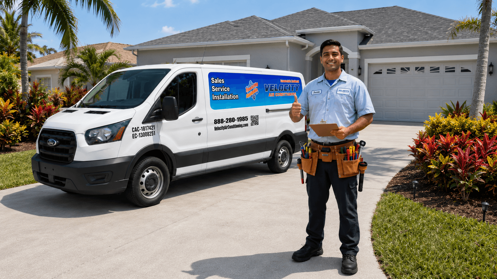 Velocity Air Conditioning technician servicing HVAC equipment in Sarasota