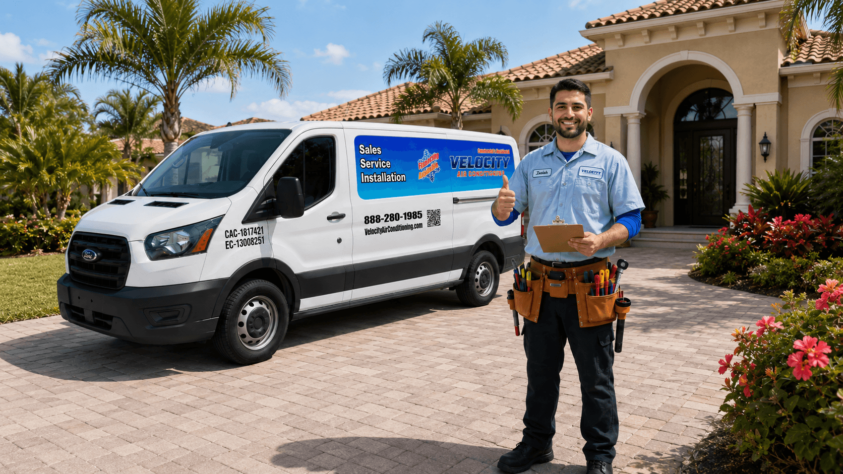 Velocity Air Conditioning technician inspecting HVAC equipment