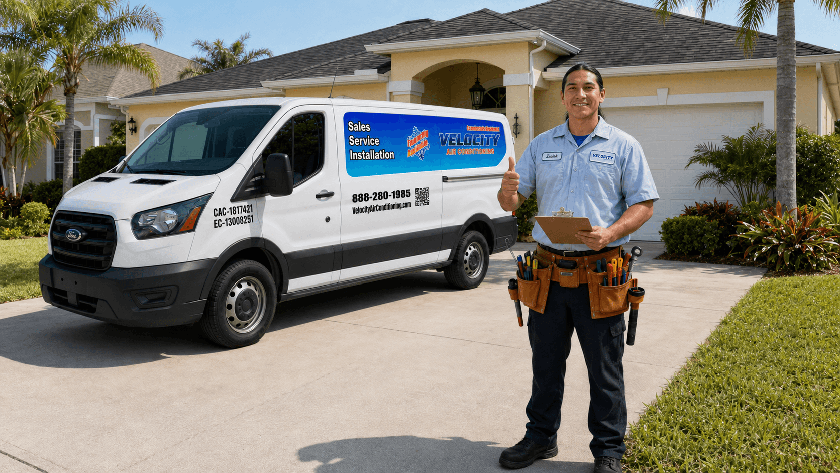 Velocity Air Conditioning technician servicing HVAC equipment in Lutz