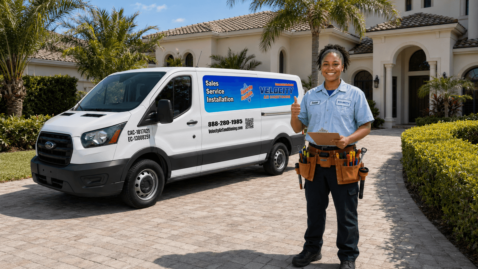 Velocity Air Conditioning technician servicing HVAC equipment in Hudson