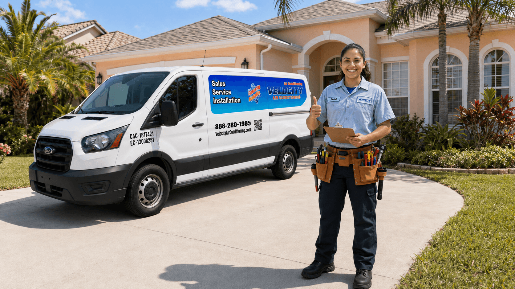 Velocity Air Conditioning technician inspecting HVAC equipment