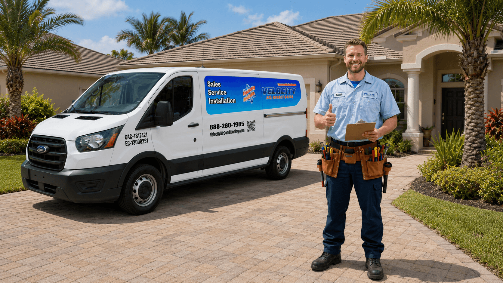 Velocity Air Conditioning technician servicing HVAC equipment in Port Richey