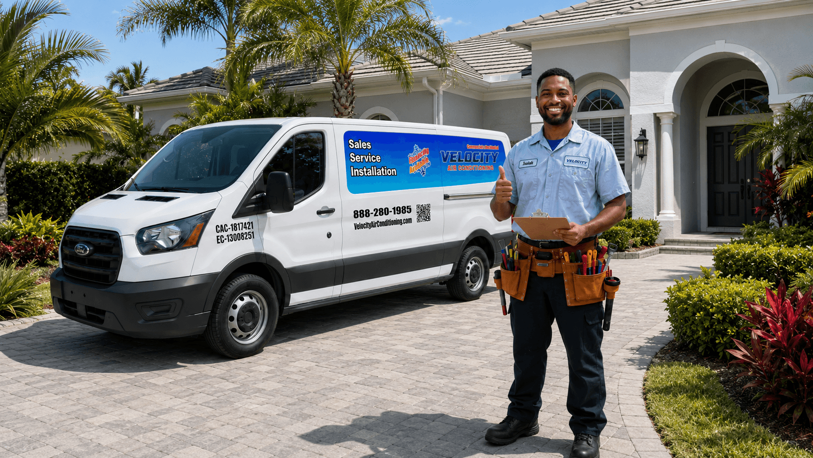 Velocity Air Conditioning technician servicing HVAC equipment in Sarasota