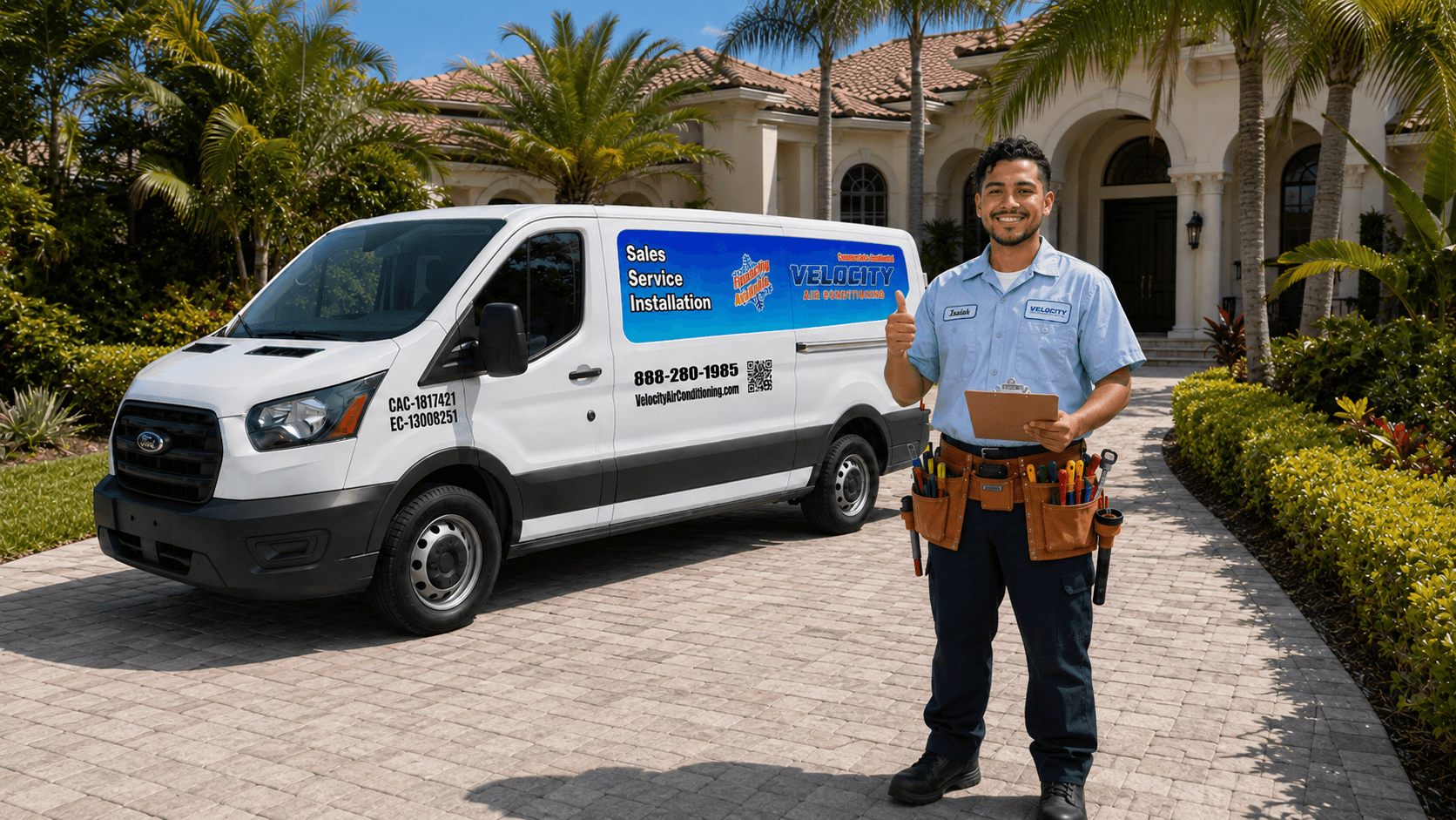 Velocity Air Conditioning technician servicing HVAC equipment in New Port Richey