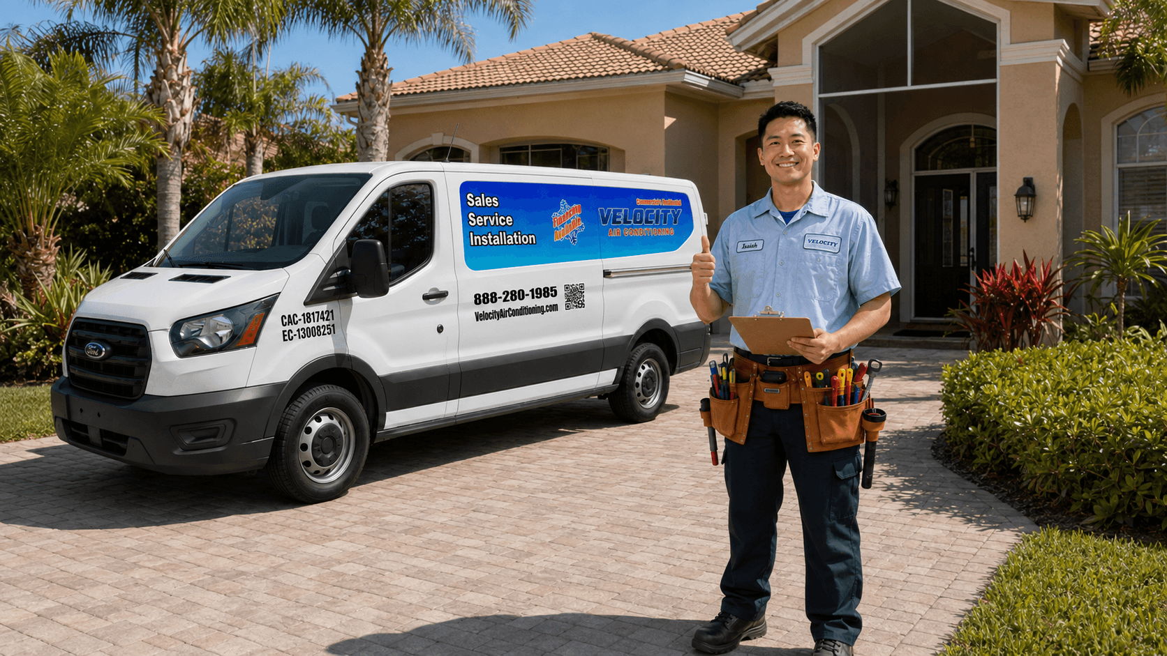 Velocity Air Conditioning technician servicing HVAC equipment in South Tampa