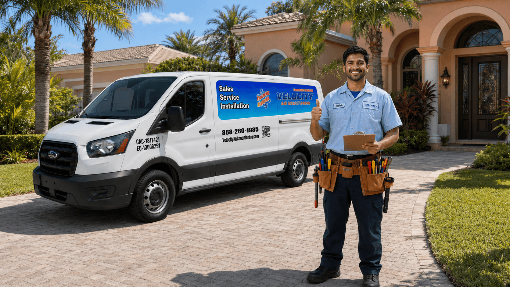 Velocity Air Conditioning technician servicing HVAC equipment in Oldsmar