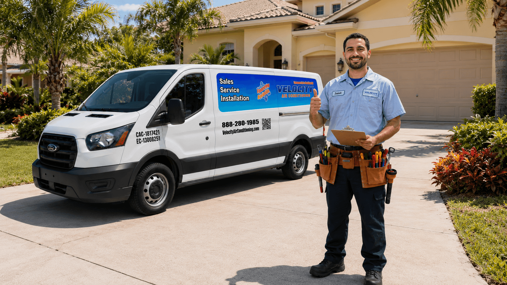 Velocity Air Conditioning technician servicing HVAC equipment in Zephyrhills