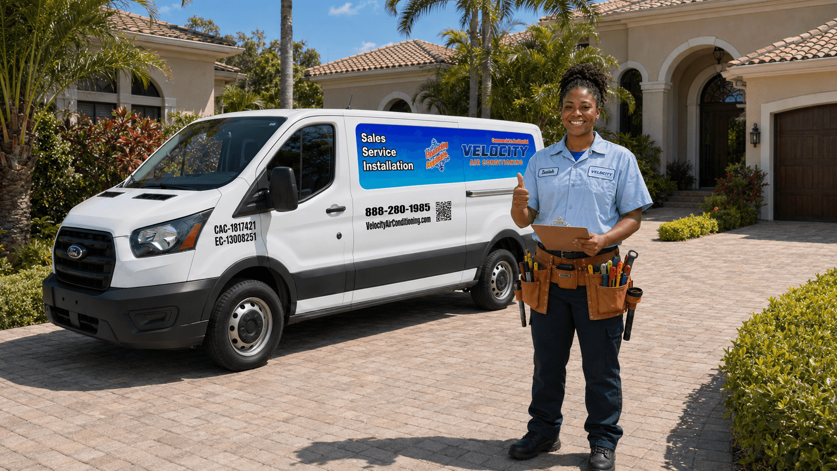 Velocity Air Conditioning technician servicing HVAC equipment in Lakeland