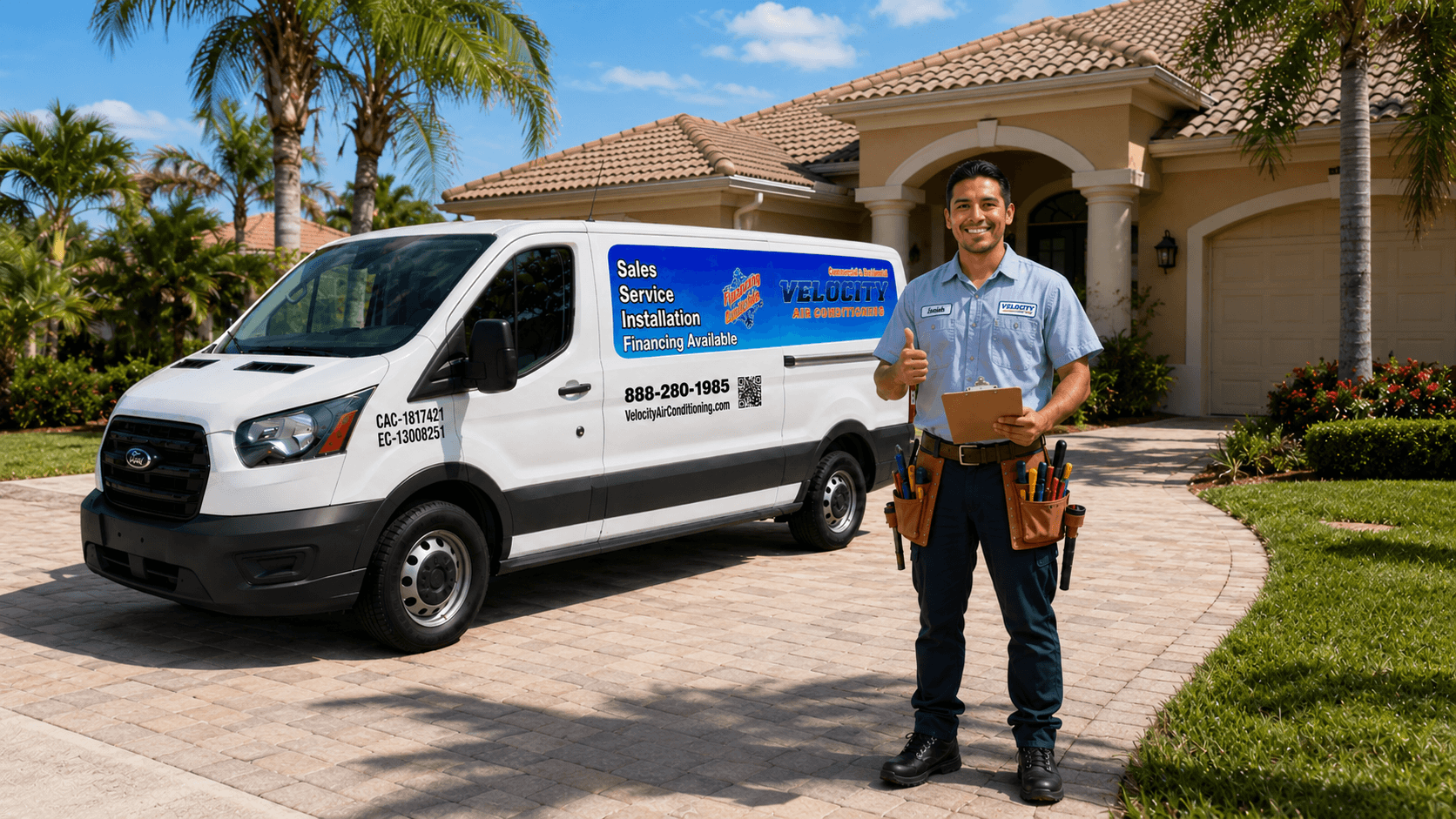 Velocity Air Conditioning technician servicing HVAC equipment in New Port Richey