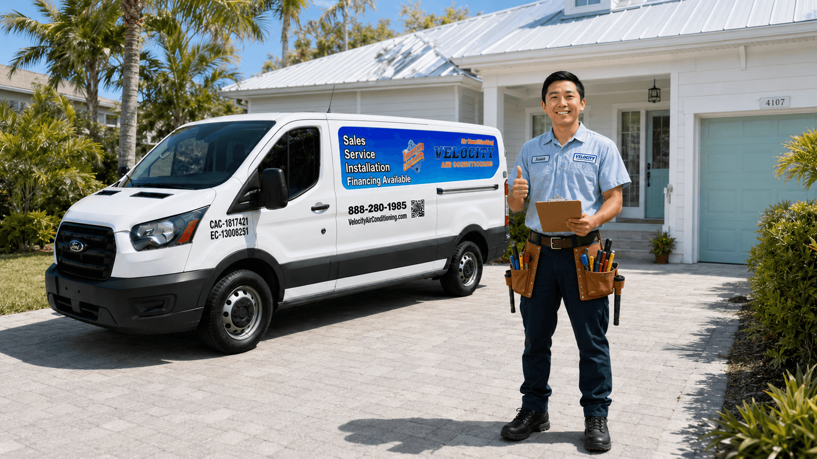 Velocity Air Conditioning technician servicing HVAC equipment in Cape Coral