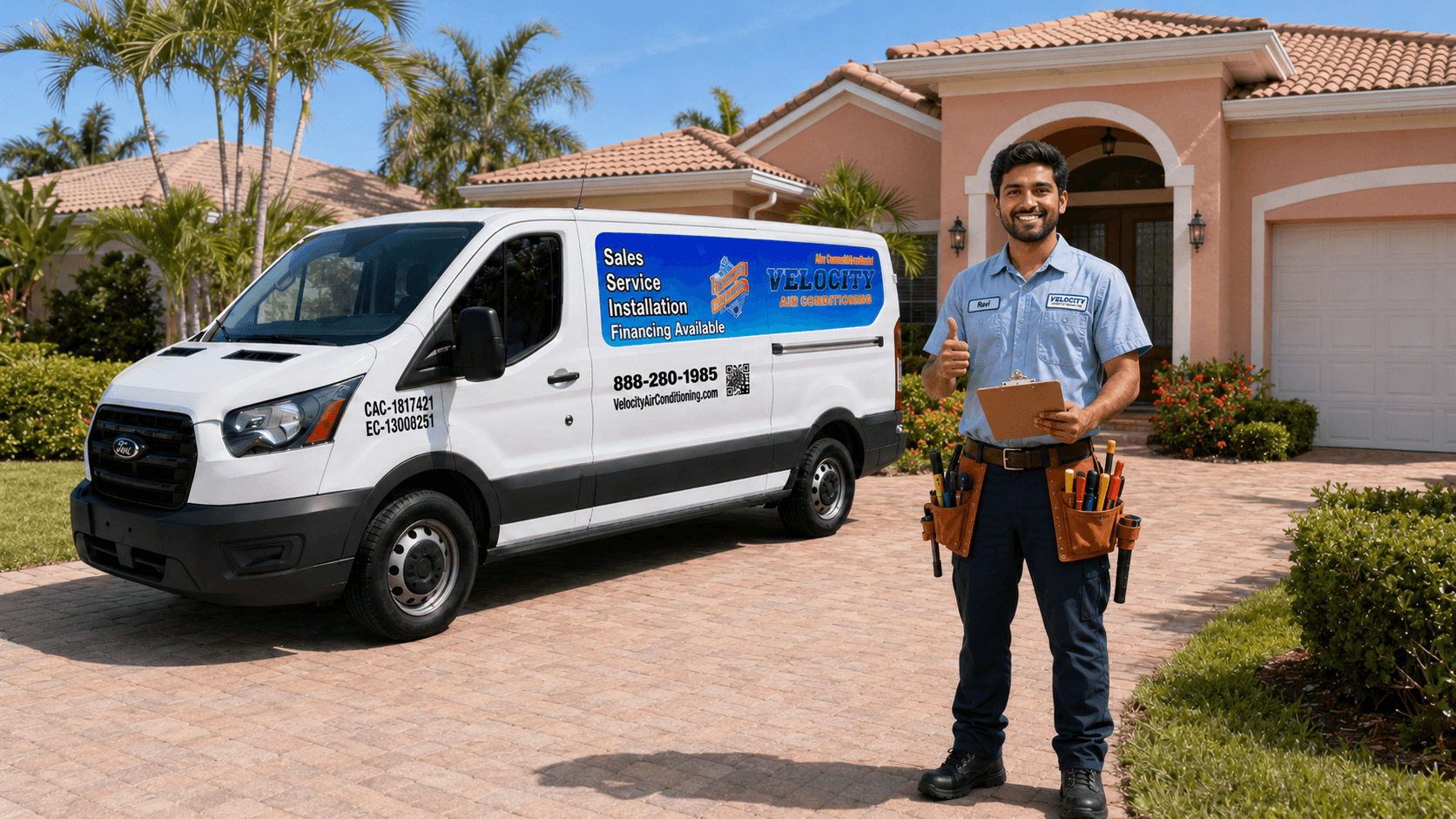 Velocity Air Conditioning technician servicing HVAC equipment in Zephyrhills