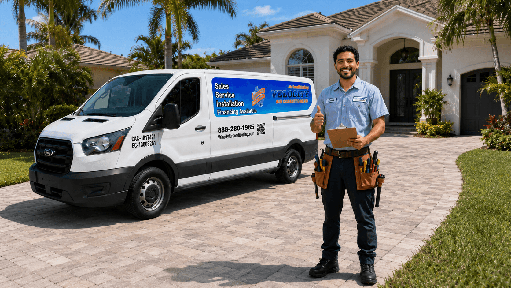 Velocity Air Conditioning technician servicing HVAC equipment in Hudson