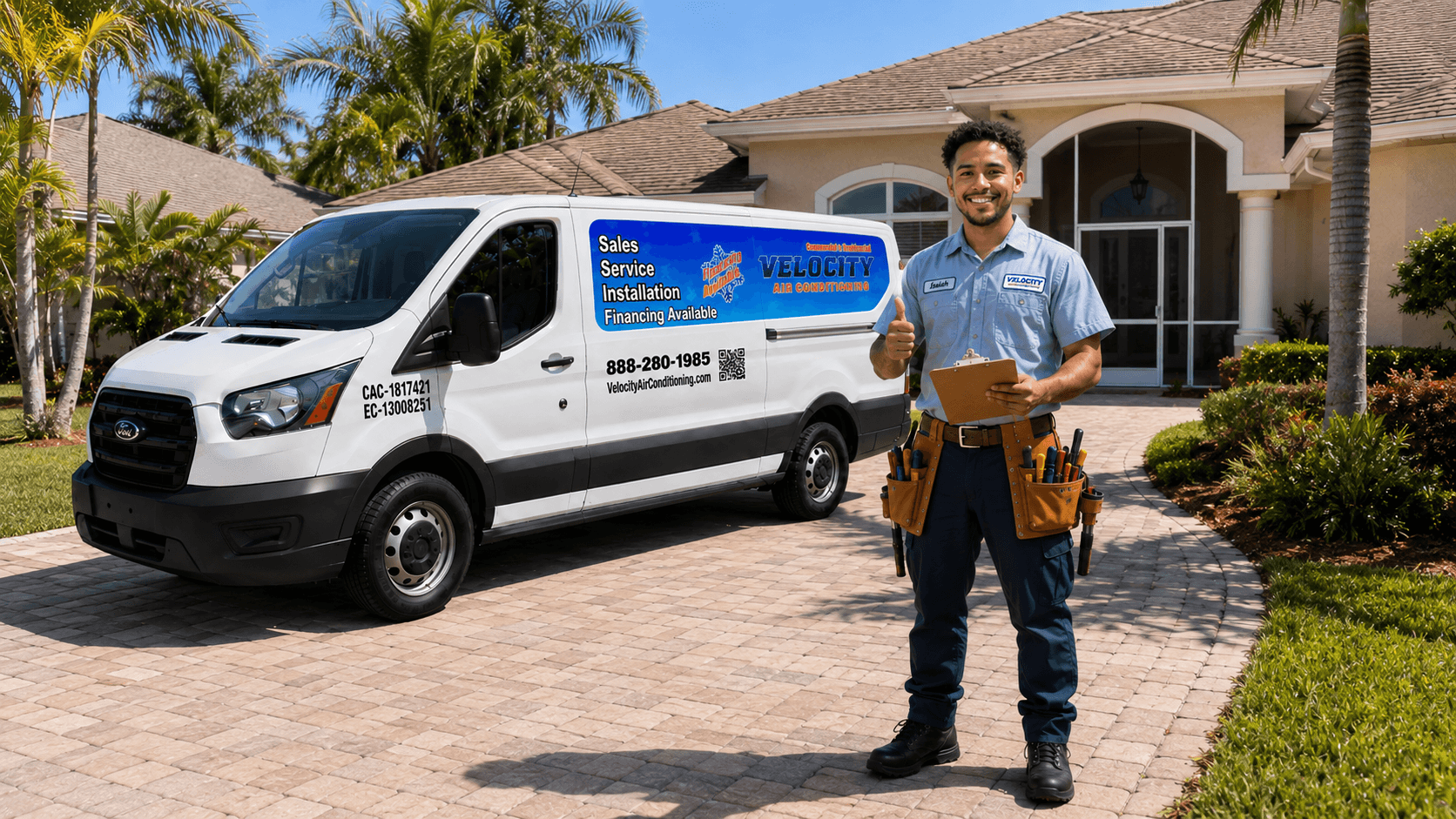 Velocity Air Conditioning technician servicing HVAC equipment in Trinity