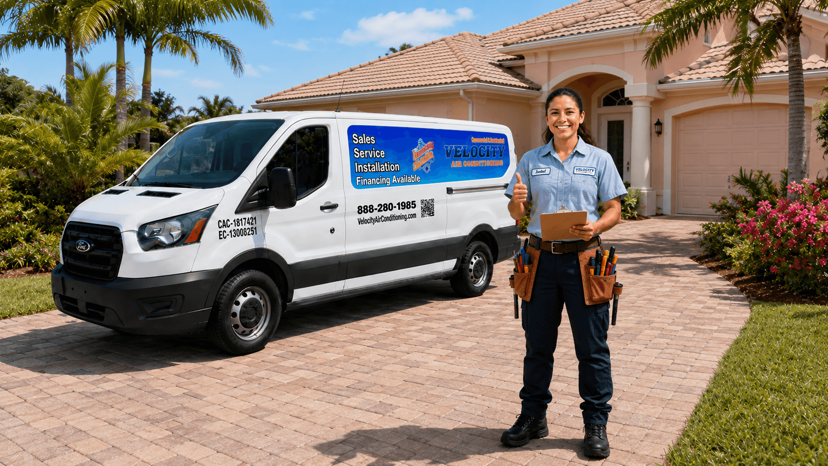 Velocity Air Conditioning technician servicing HVAC equipment in Hudson