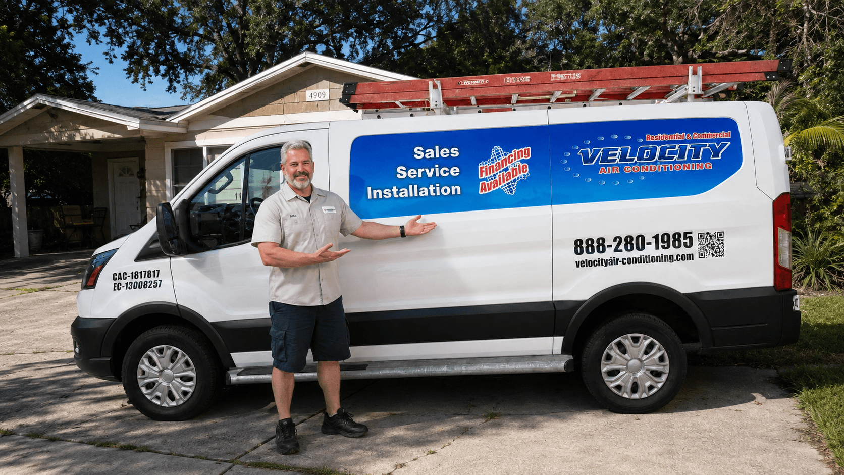 Velocity Air Conditioning technician inspecting HVAC equipment