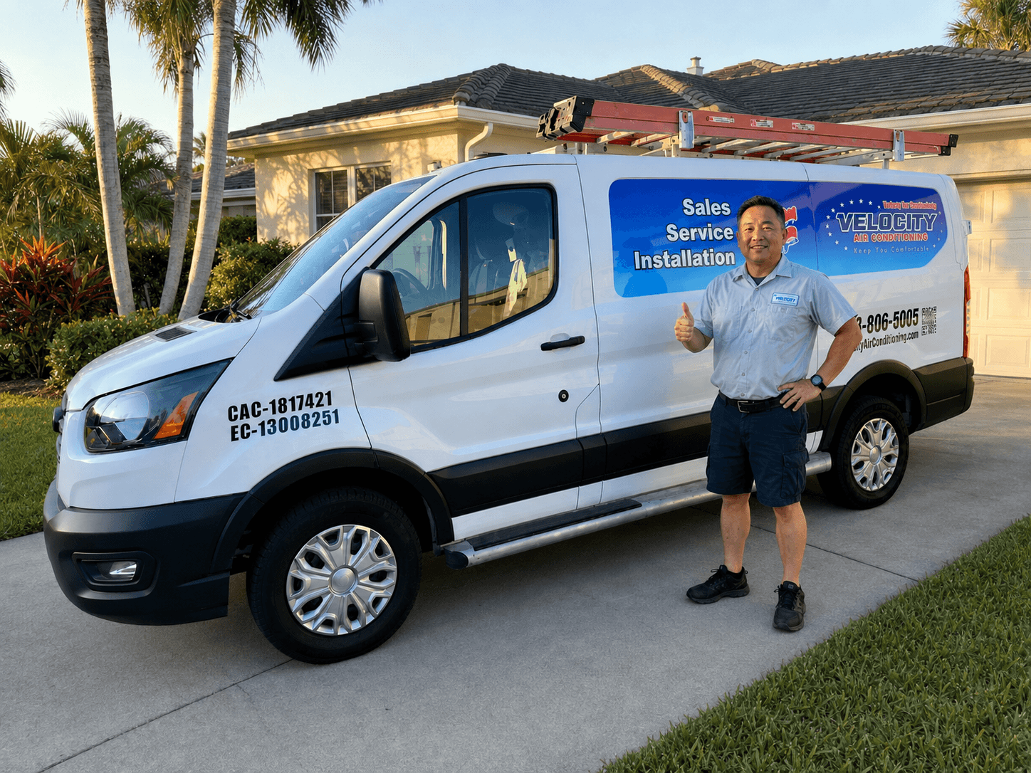 Velocity Air Conditioning technician inspecting HVAC equipment