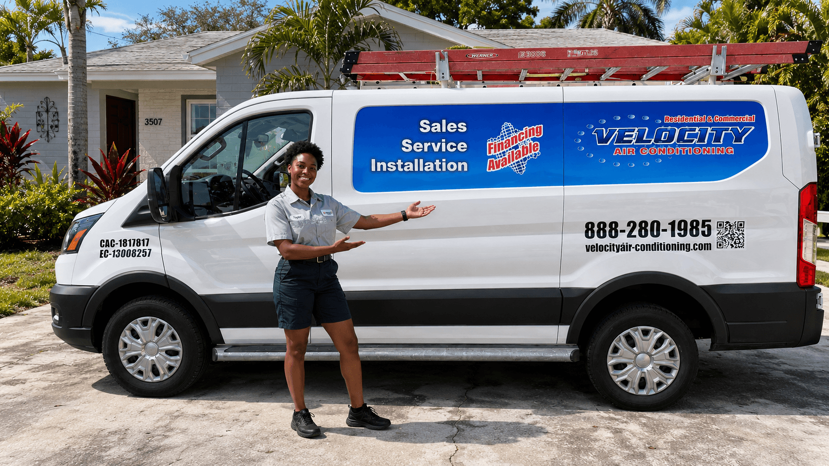 Velocity Air Conditioning technician servicing HVAC equipment in Port Richey