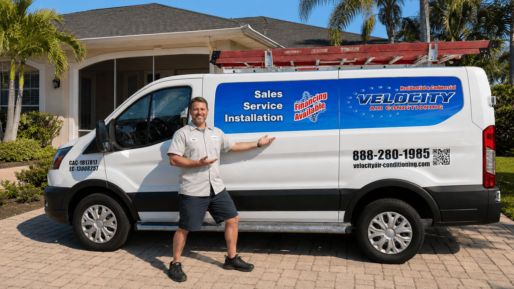 Velocity Air Conditioning technician servicing HVAC equipment in Palm Harbor