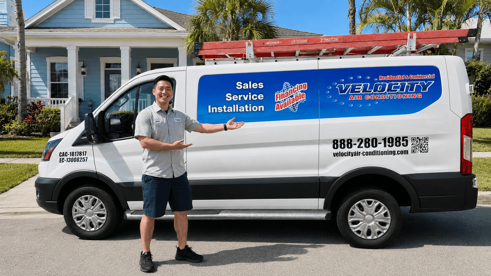 Velocity Air Conditioning technician servicing HVAC equipment in Plant City