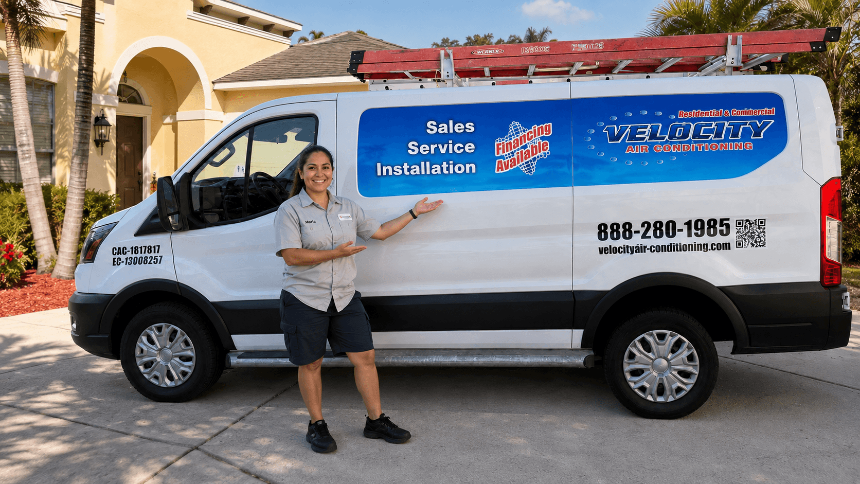 Velocity Air Conditioning technician servicing HVAC equipment in Venice