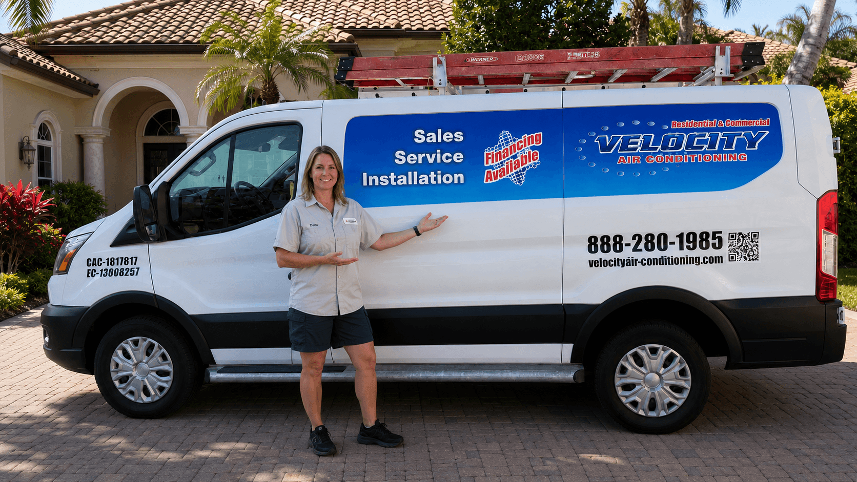 Velocity Air Conditioning technician servicing HVAC equipment in Lutz