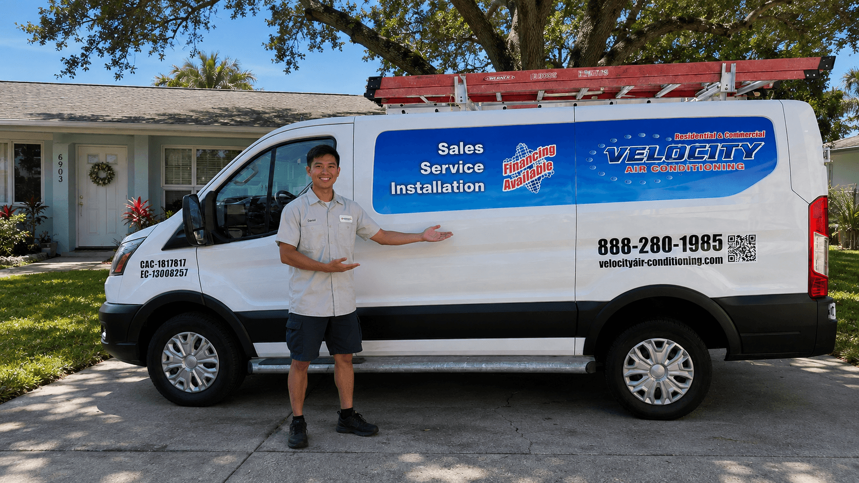Velocity Air Conditioning technician servicing HVAC equipment in Port Richey